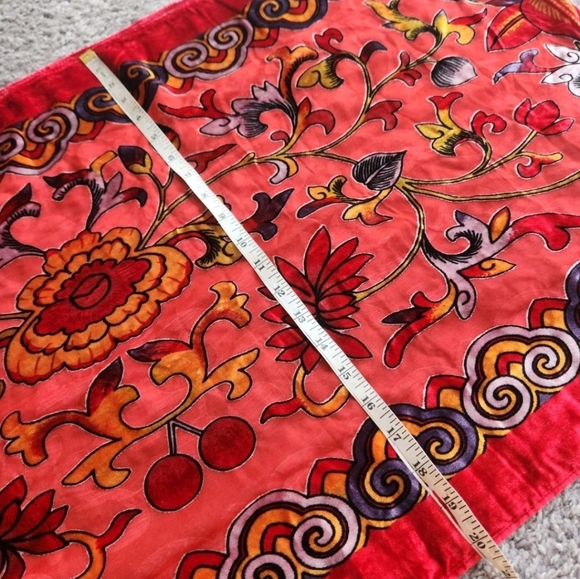 J&X NY Red Floral Silk Viscose Velvet Burnout Fringed Scarf Shawl Wrap 76x20 - Picture 11 of 16